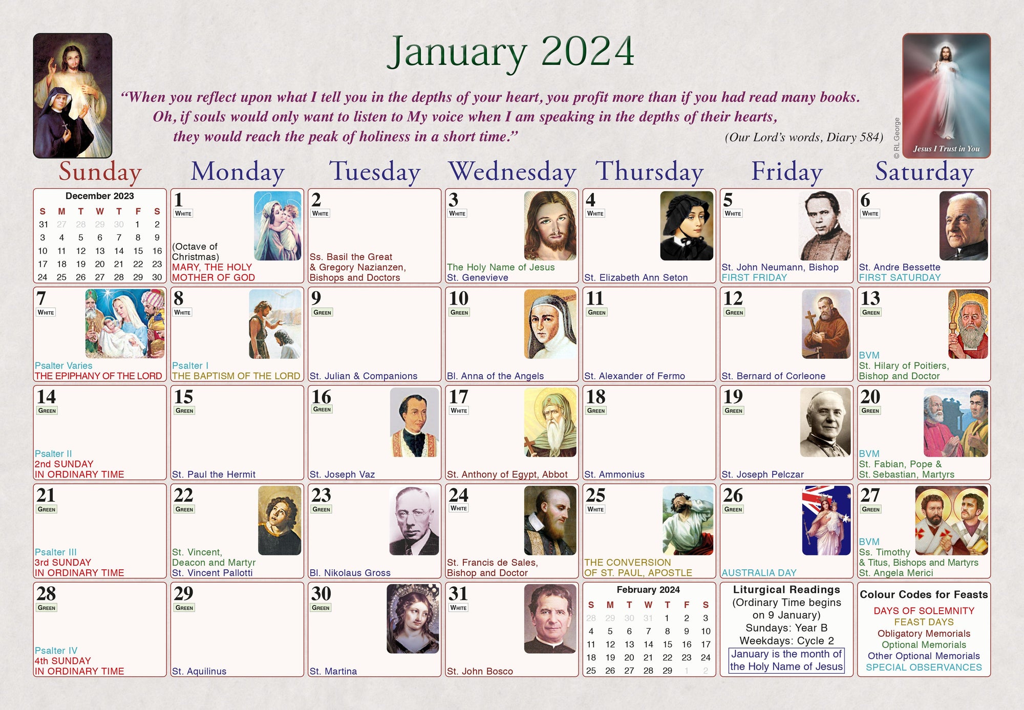 2024 Divine Mercy Wall Calendar