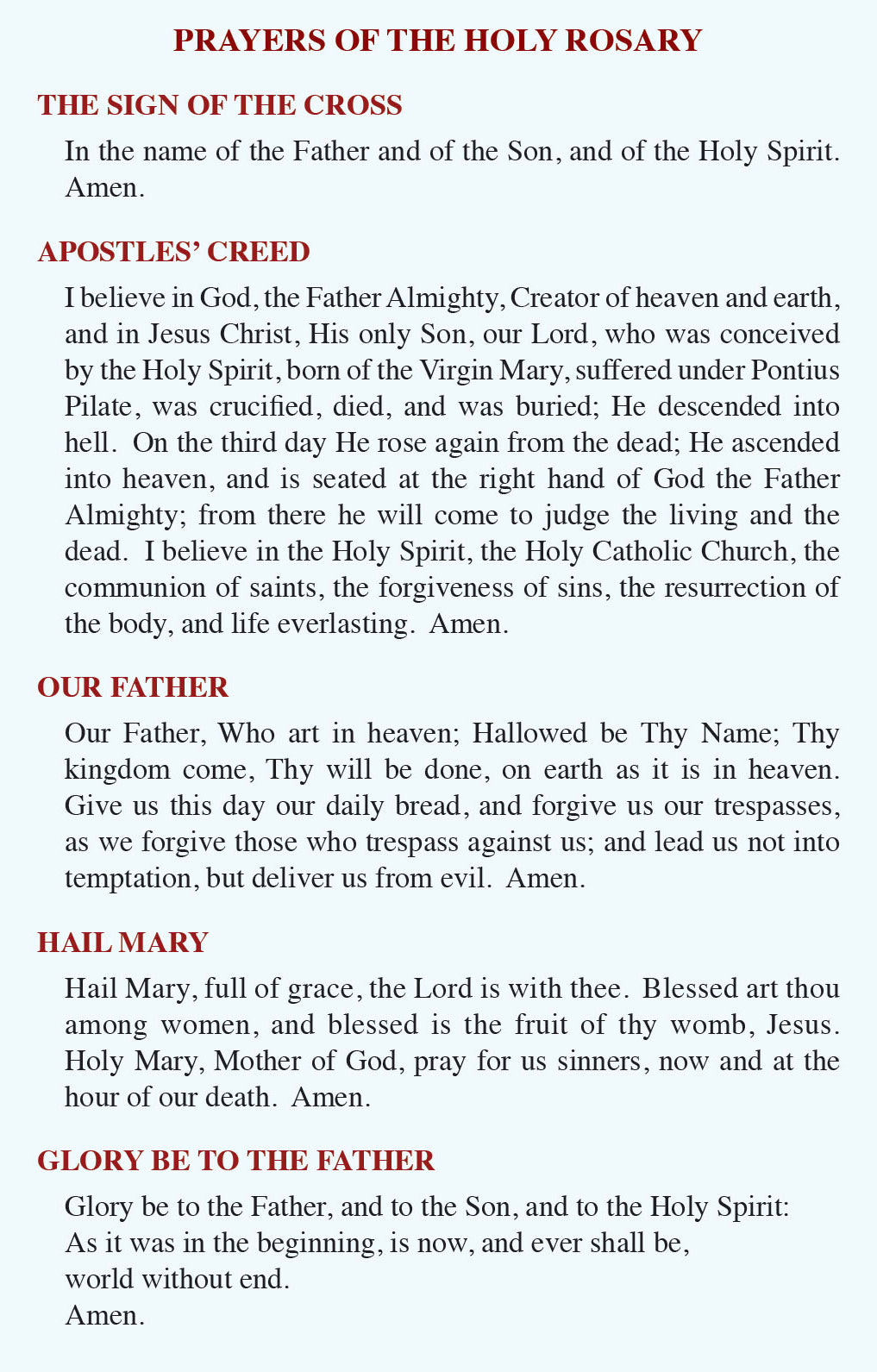 Laminated Rosary Prayer Card/Leaflet