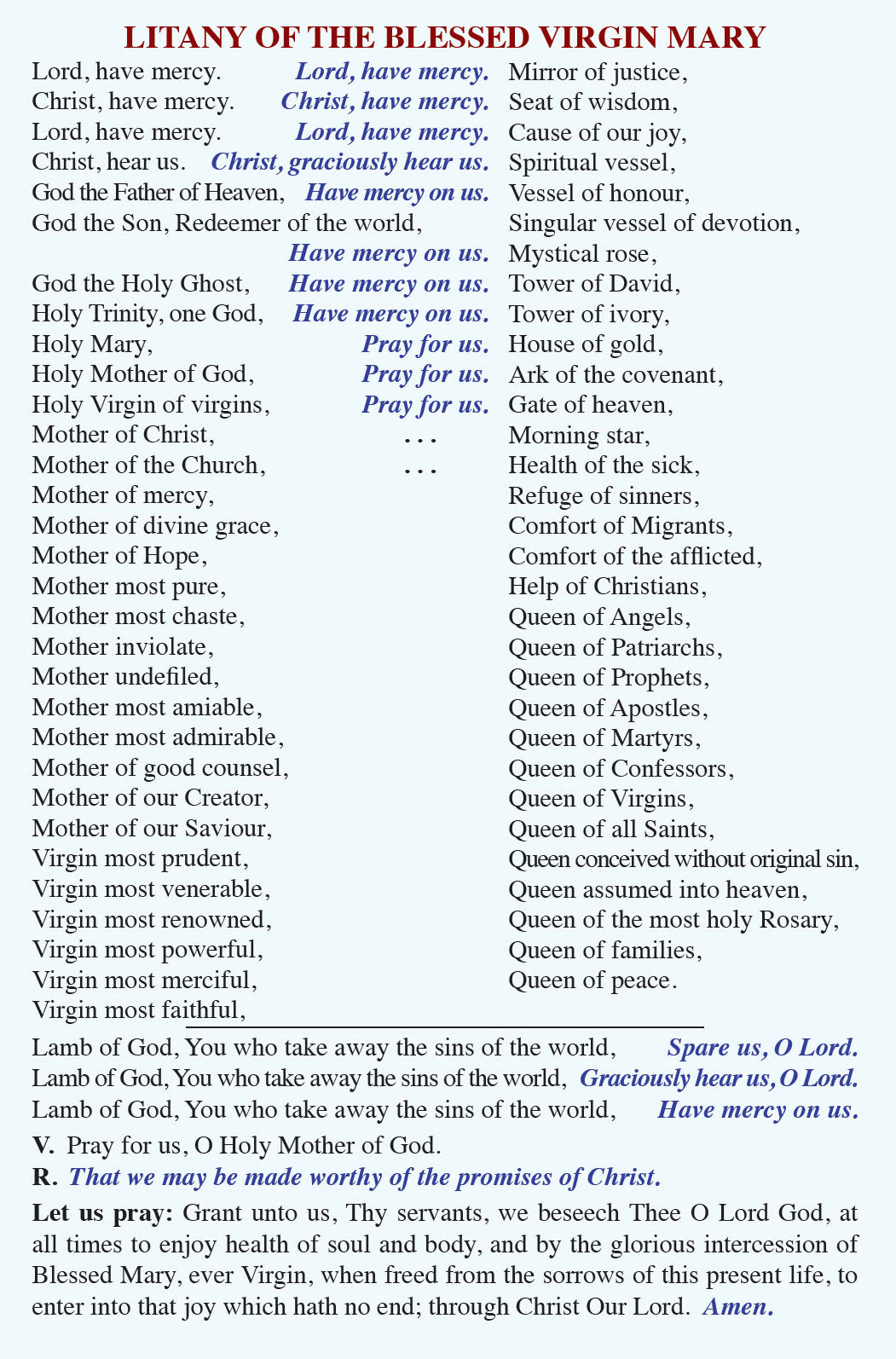 Laminated Rosary Prayer Card/Leaflet