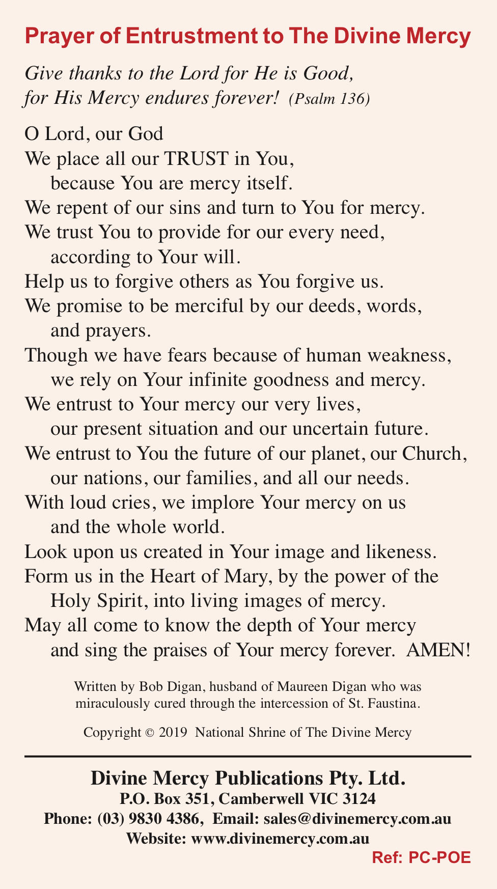 Prayer of Entrustment to The Divine Mercy