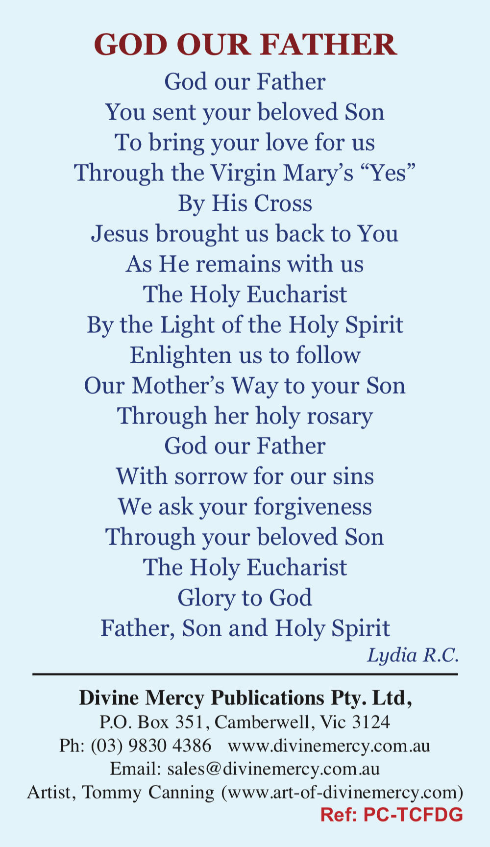 The Father's Divine Gift: The Holy Eucharist Prayer Card