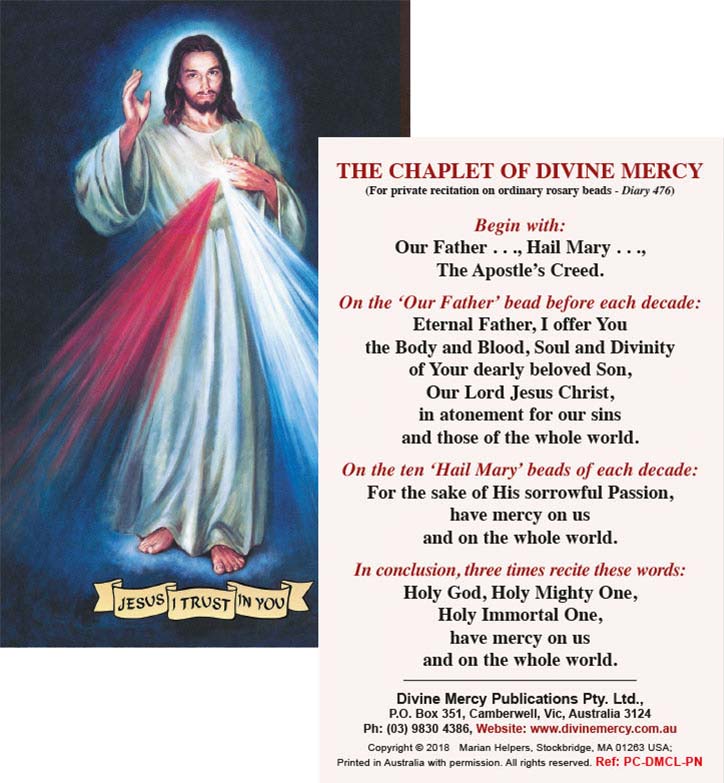 The Divine Mercy Chaplet Prayer Card - Australia