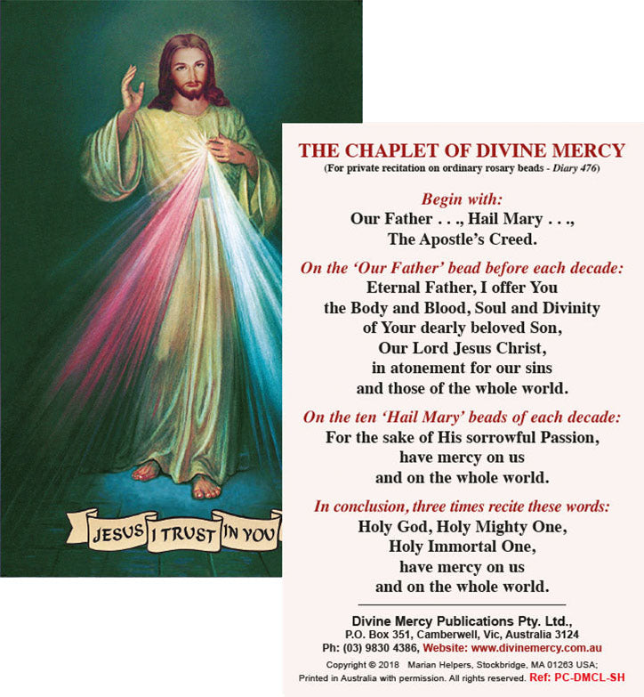 The Divine Mercy Chaplet Prayer Card - Green