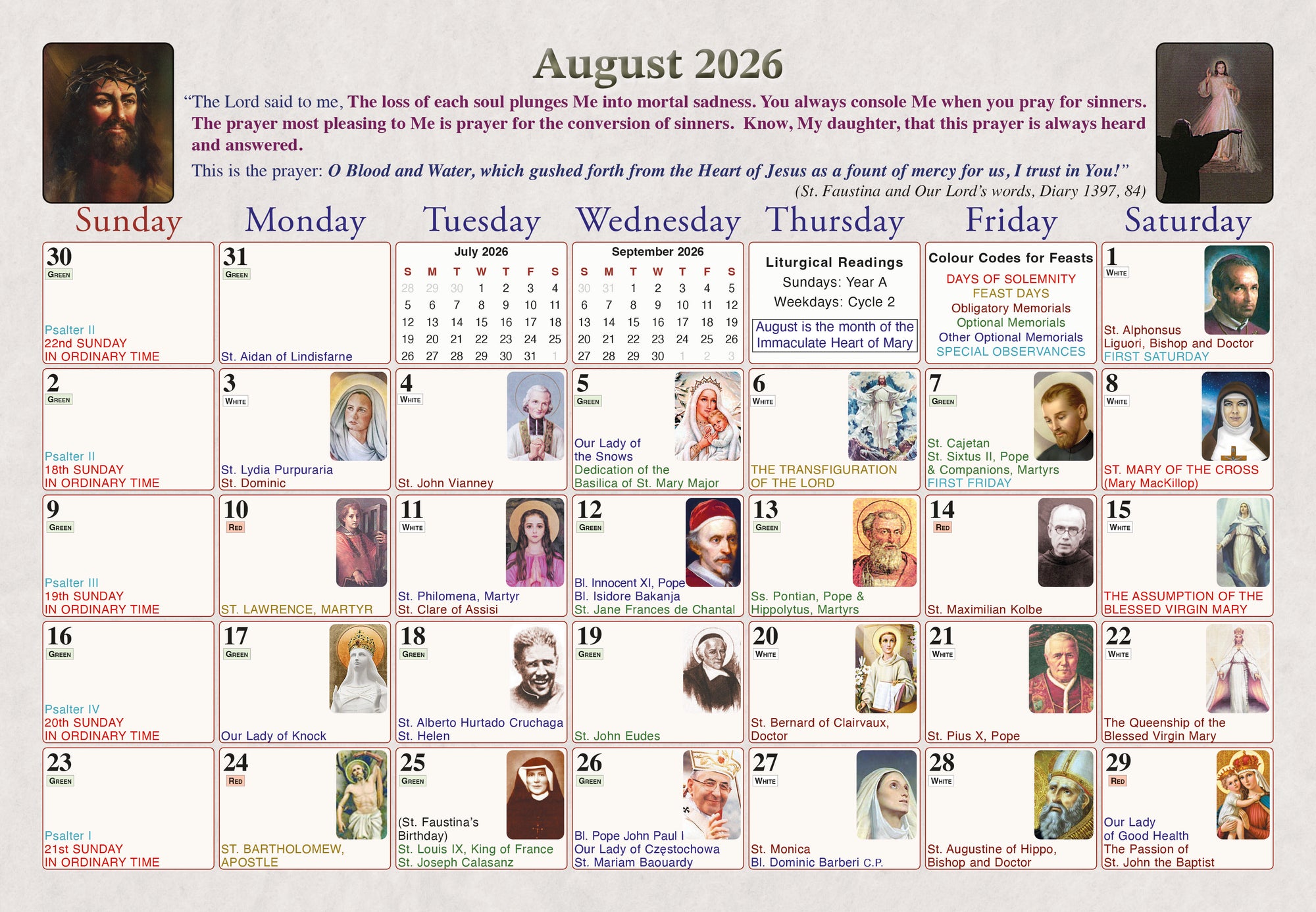 2026 Divine Mercy Wall Calendar