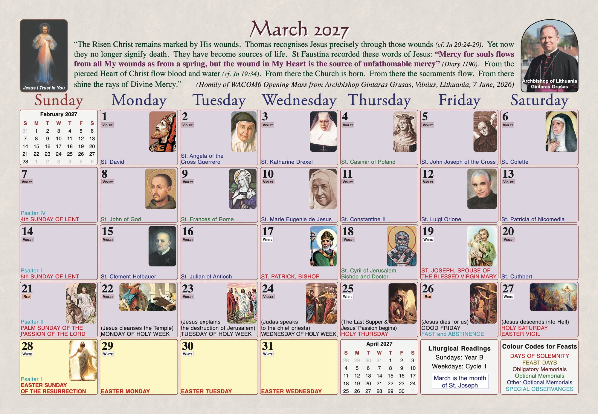 2027 Divine Mercy Wall Calendar