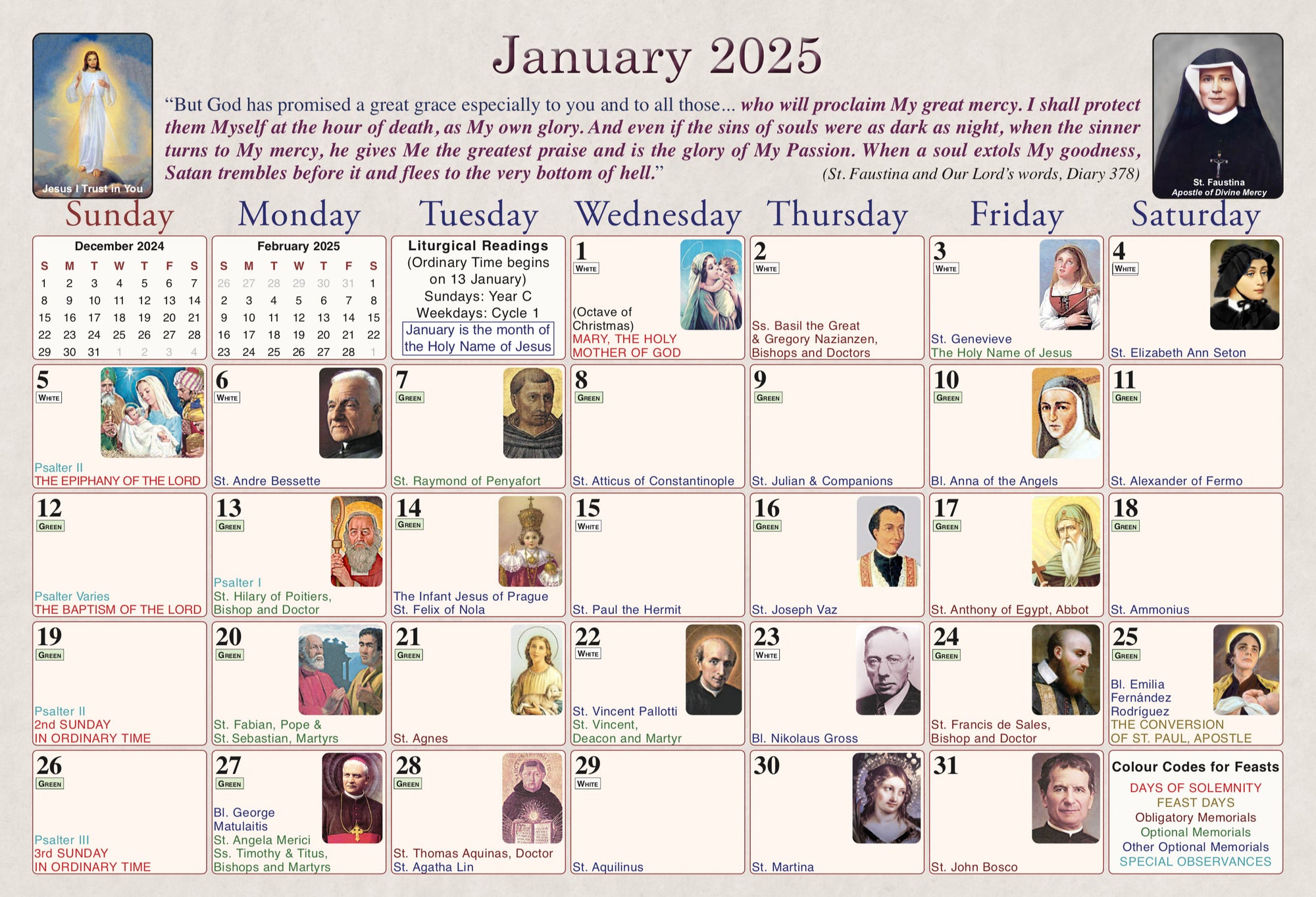 2025 Divine Mercy Wall Calendar