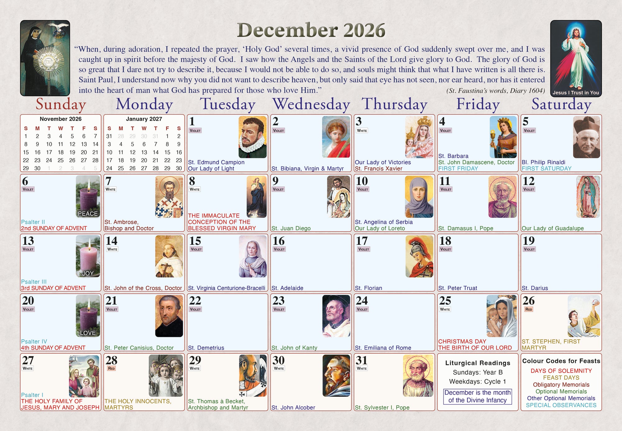 2026 Divine Mercy Wall Calendar