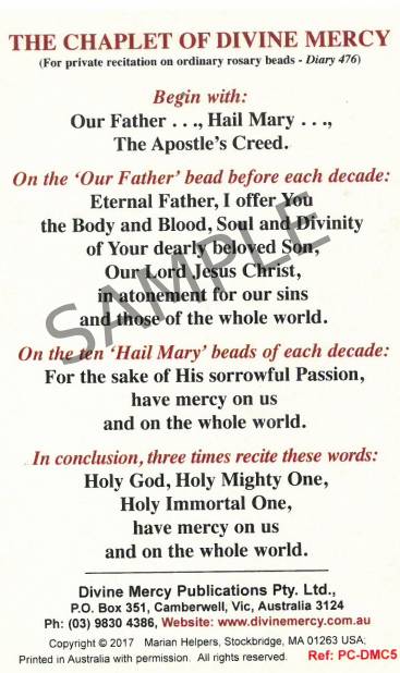 The Divine Mercy Chaplet Prayer Card (Italian Image)