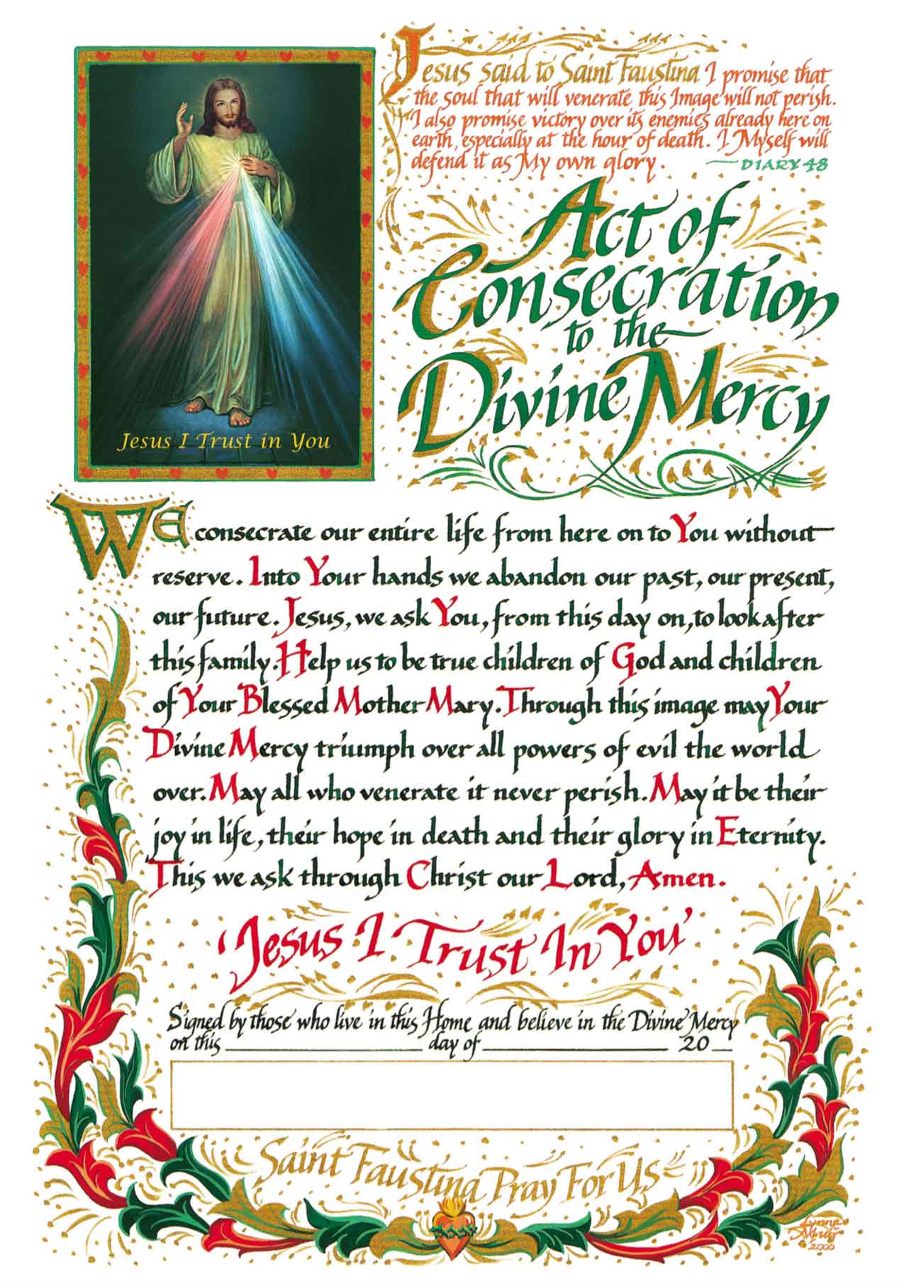 Act of Consecration to the Divine Mercy Certificate (Green)