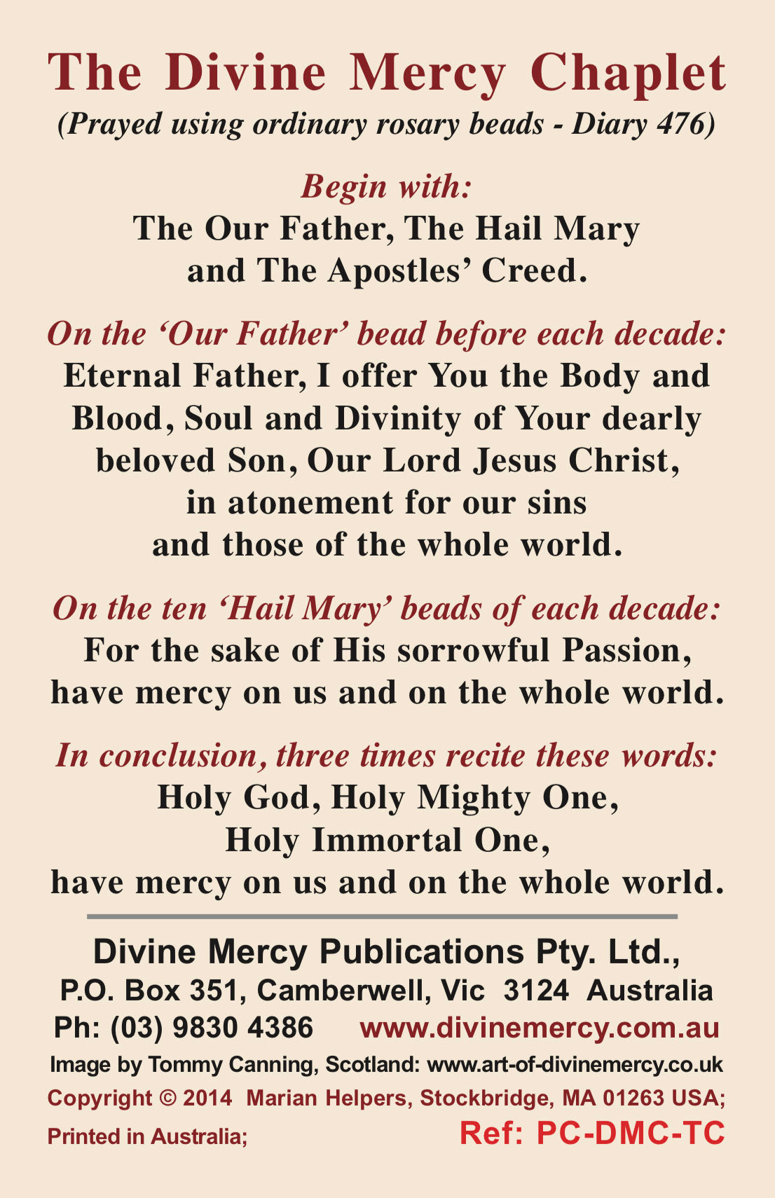 Divine Mercy Program The Divine Mercy Chaplet - Tommy Canning - Wallet Size - Divine Mercy ...