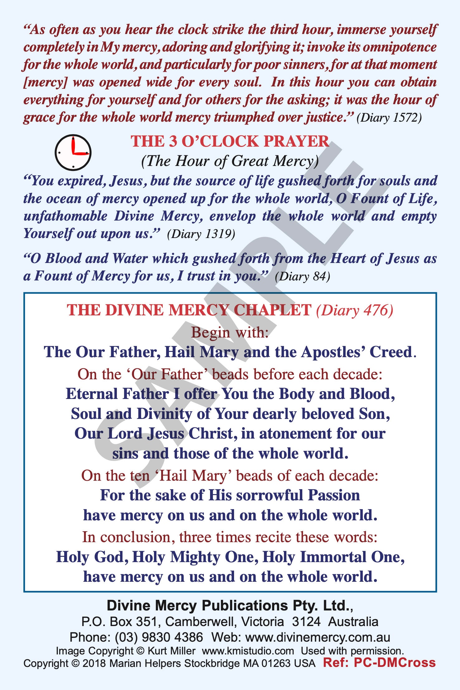 Prayercard: 3 O'Clock Prayer Card with Divine Mercy Cross