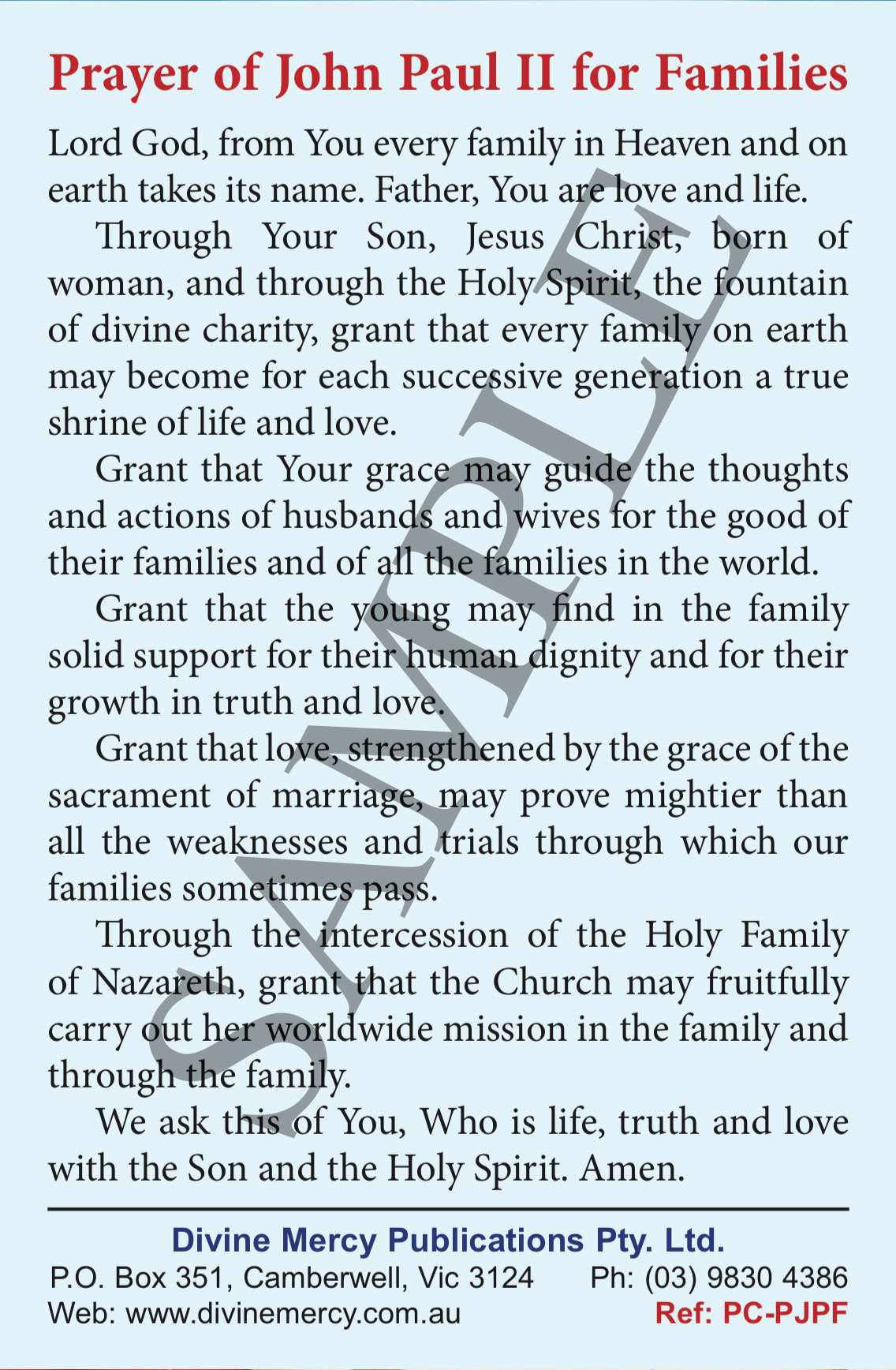 Prayer of John Paul II for Families