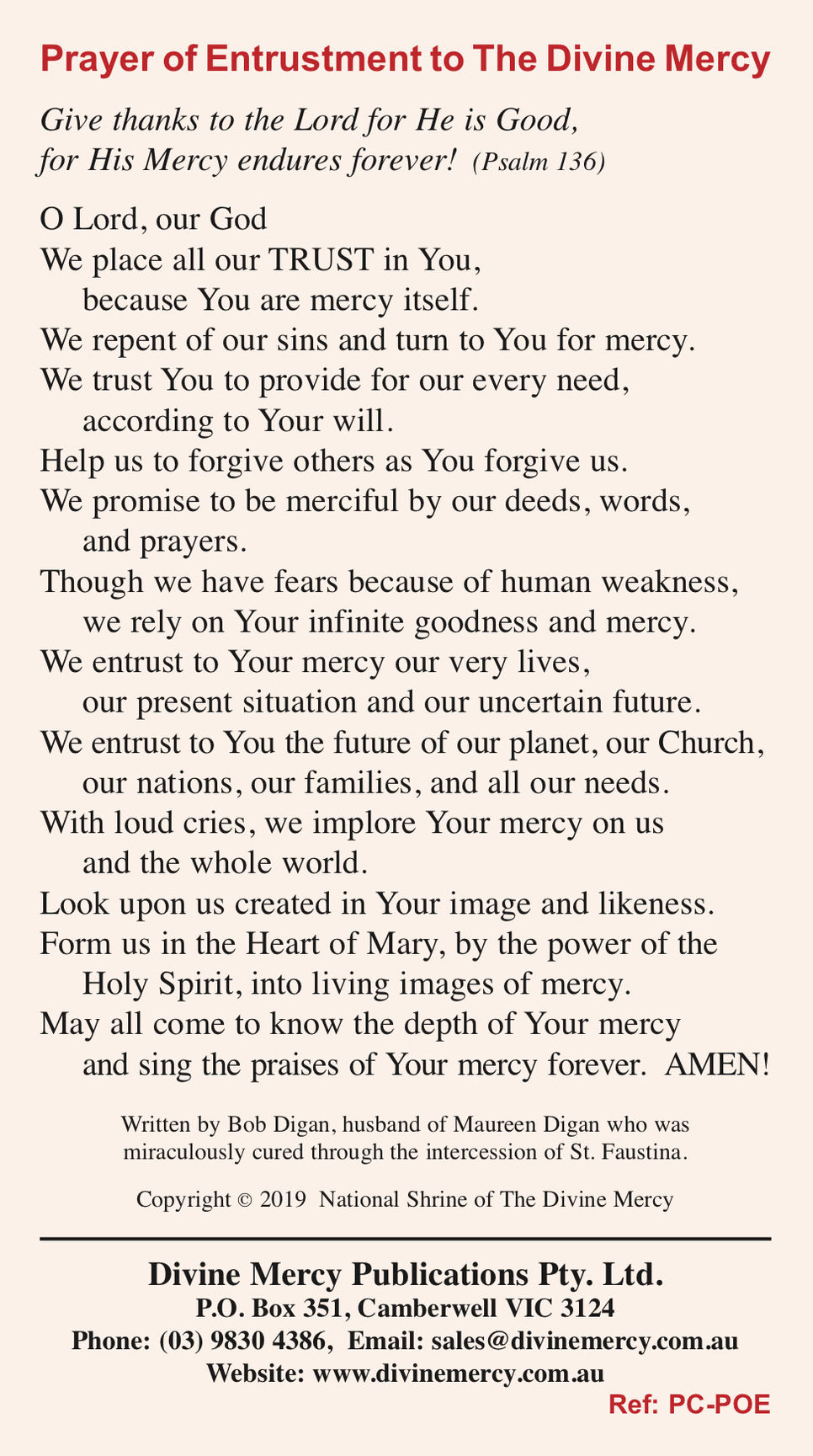 Prayer of Entrustment to The Divine Mercy - Divine Mercy Publications ...