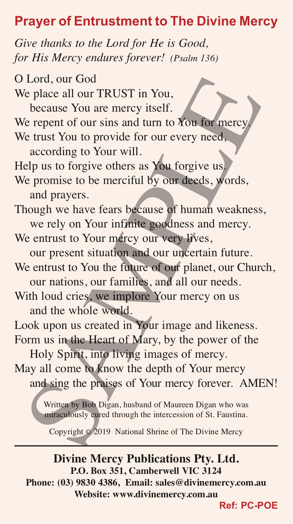 Prayer of Entrustment to The Divine Mercy