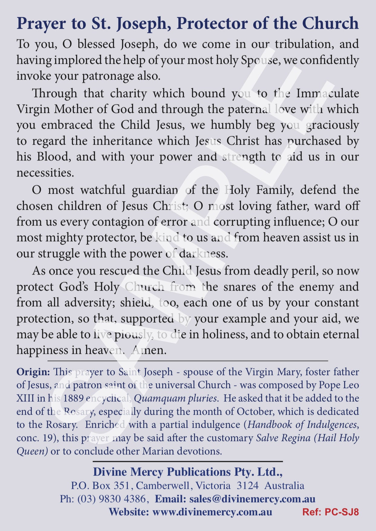 St. Joseph Protector Prayercard: Prayer to St. Joseph, Protector of the Church - Divine ...