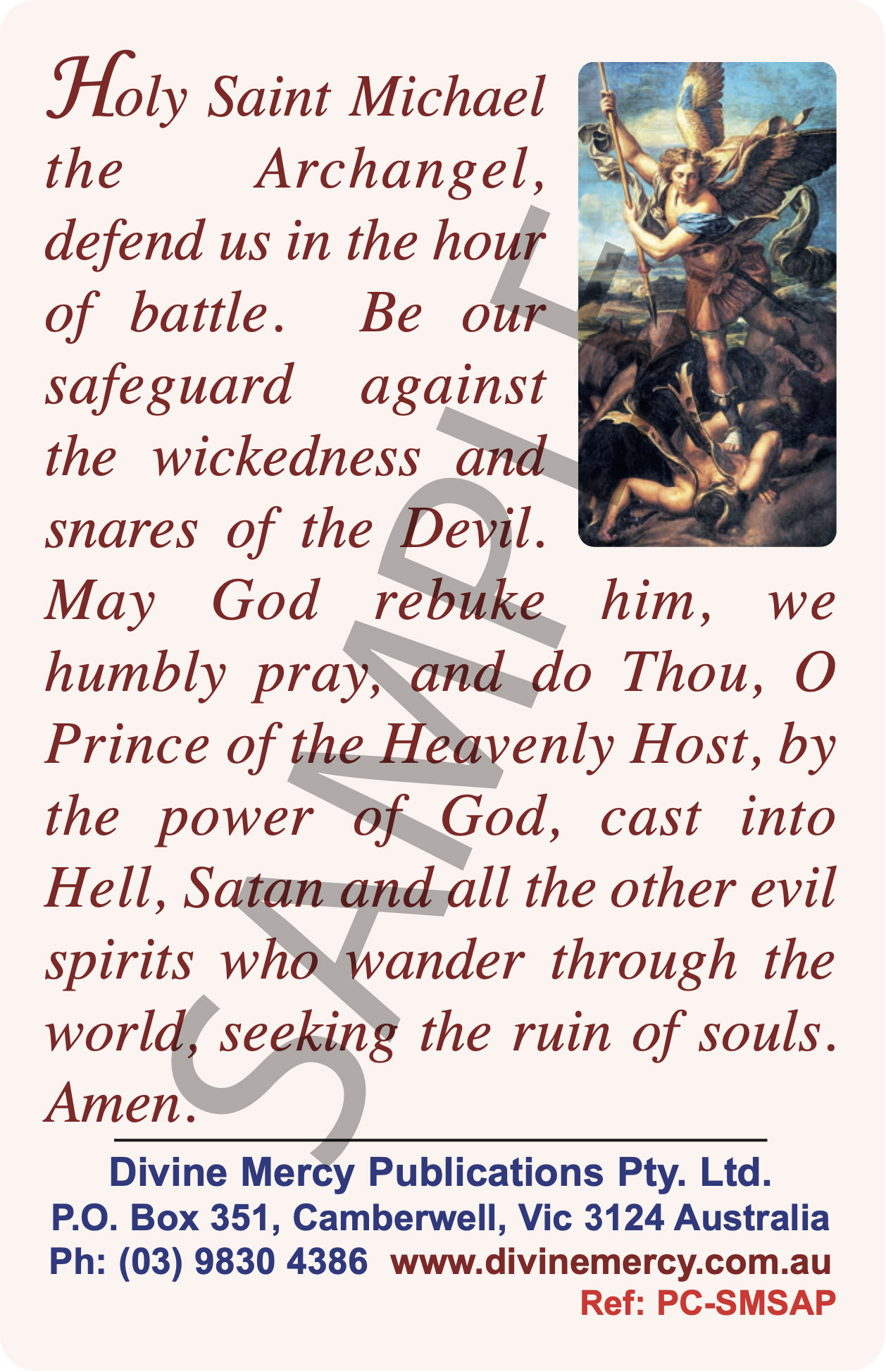 St Michael Prayer and Spiritual Armour Prayer (Wallet size)