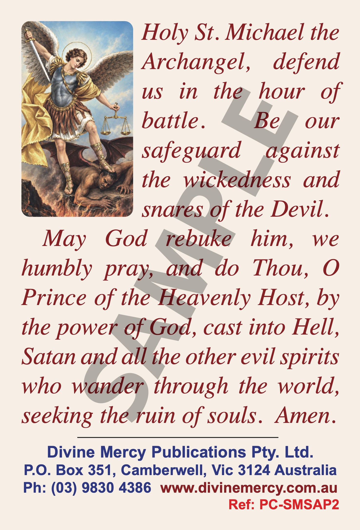 Prayercard: St. Michael Prayer and Spiritual Armour Prayer