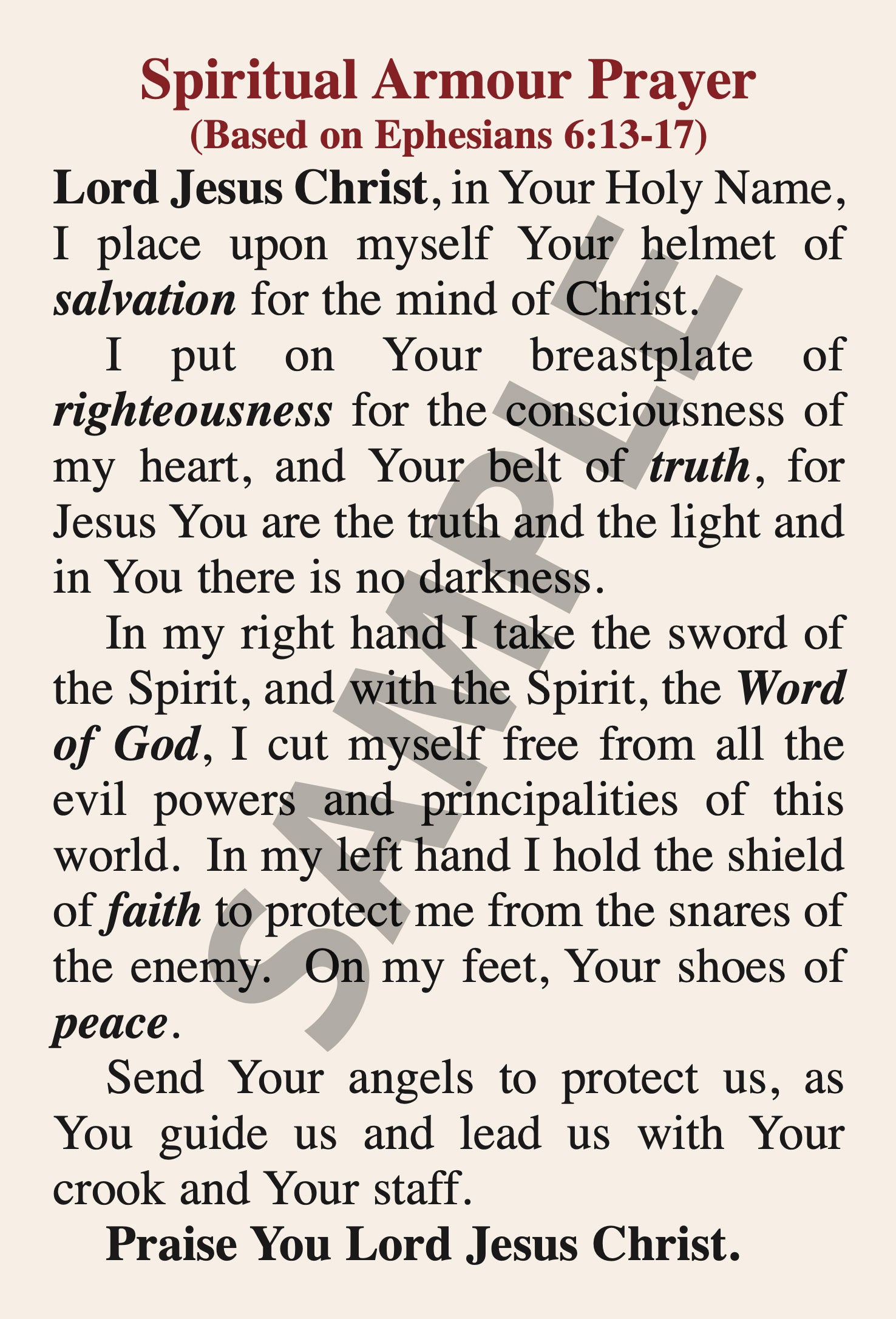 Prayercard: St. Michael Prayer and Spiritual Armour Prayer