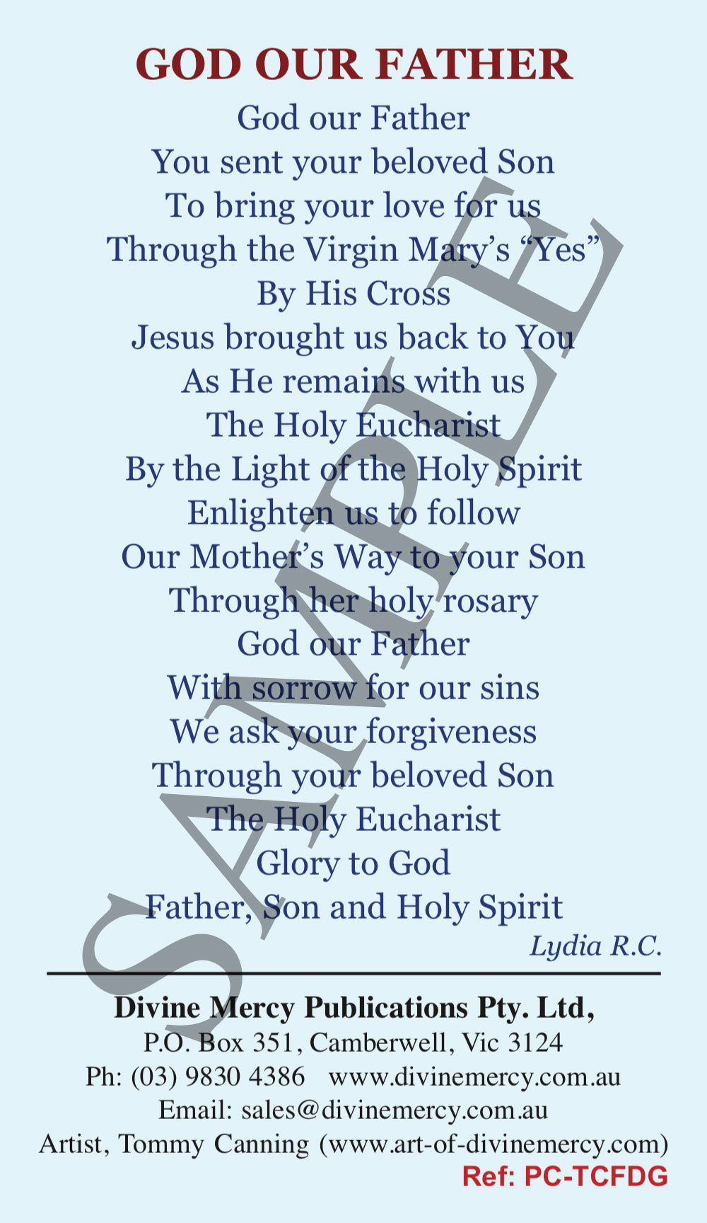 The Father's Divine Gift: The Holy Eucharist Prayer Card