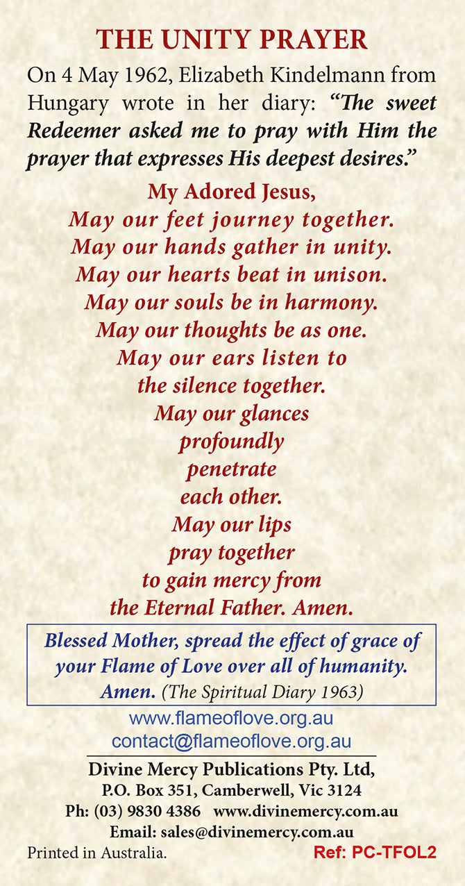 The Flame Of Love Unity Prayer Card Divine Mercy Publications Pty Ltd The flame of love unity prayer card divine mercy publications pty ltd