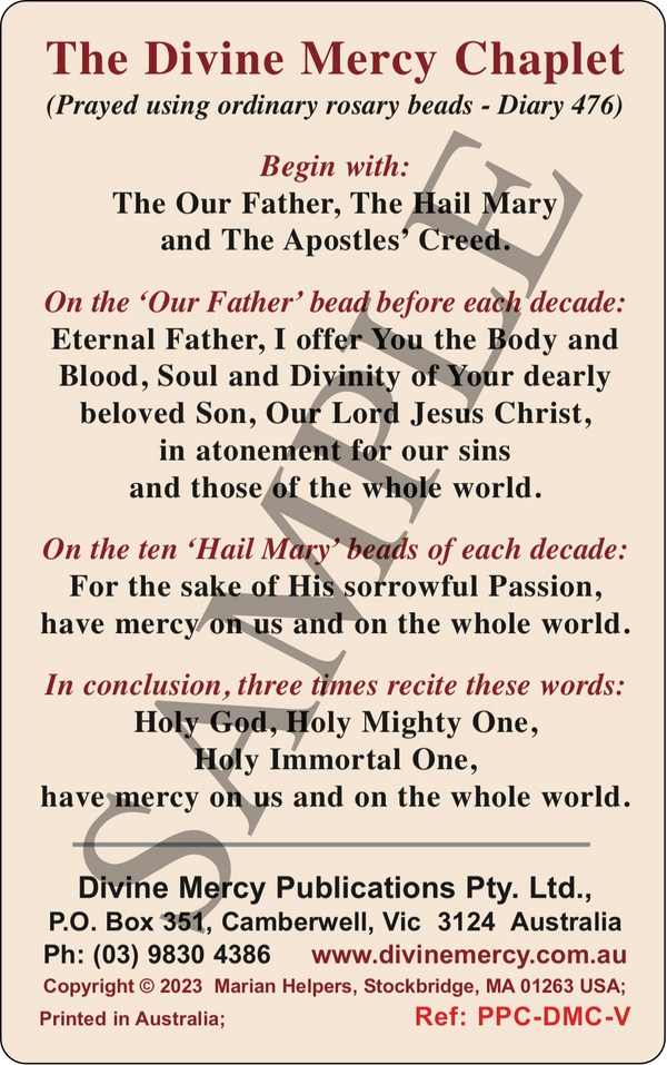 The Divine Mercy Chaplet - Vilnius Image Plastic Card - Divine Mercy ...