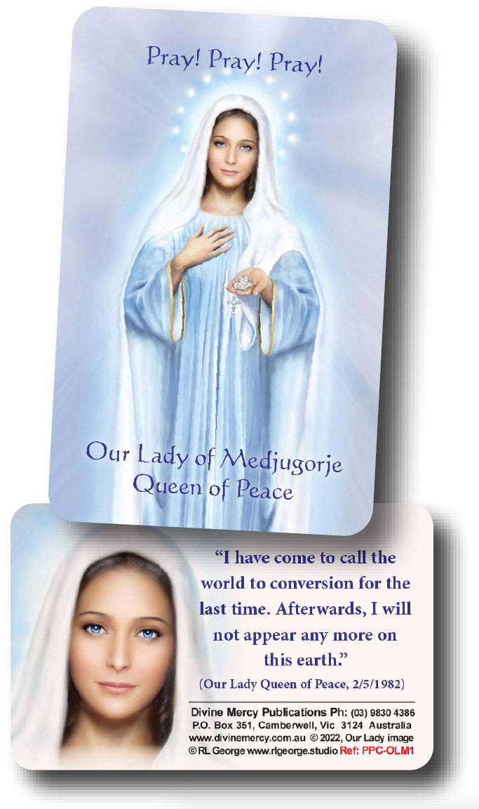 Our Lady of Medjugorje Plastic Prayer Card