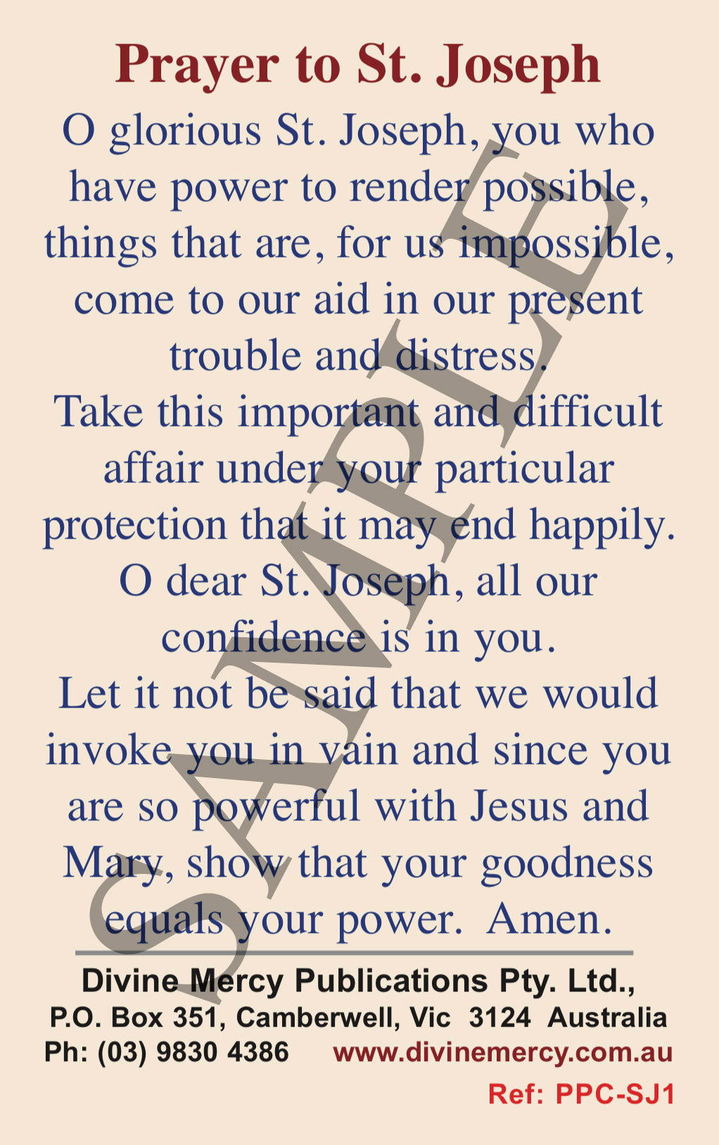 Prayer to St. Joseph Plastic Card