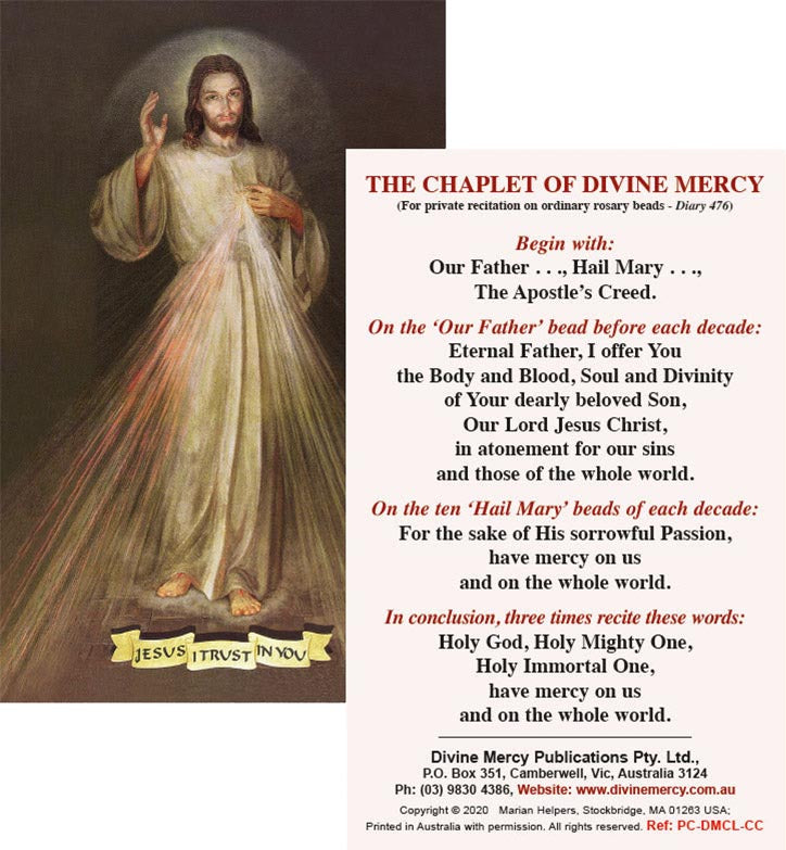 The Divine Mercy Chaplet Prayer Card - Cracow