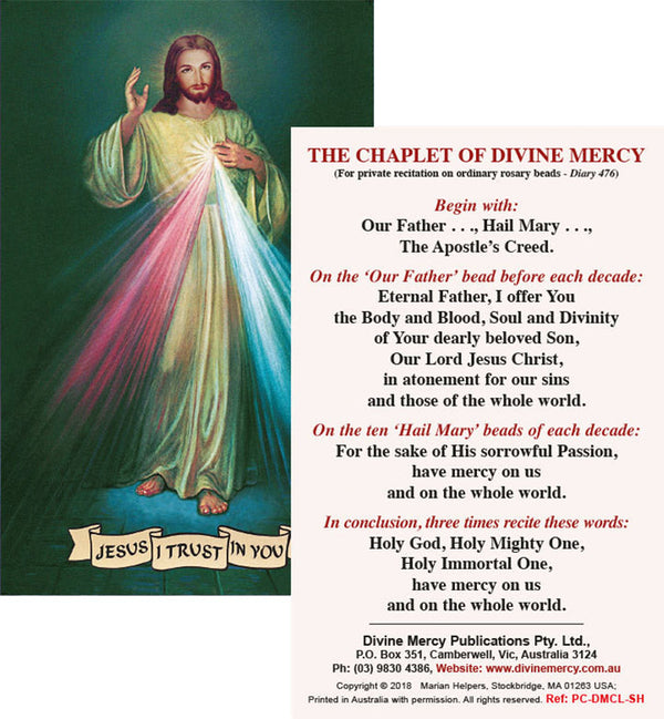 The Divine Mercy Chaplet Prayer Card Green Divine Mercy