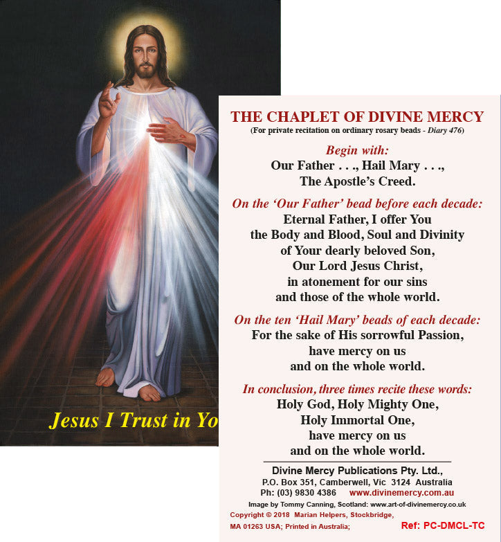 The Divine Mercy Chaplet Prayer Card - Tommy Canning