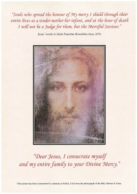 Shroud of Turin Face with Promise of Mercy